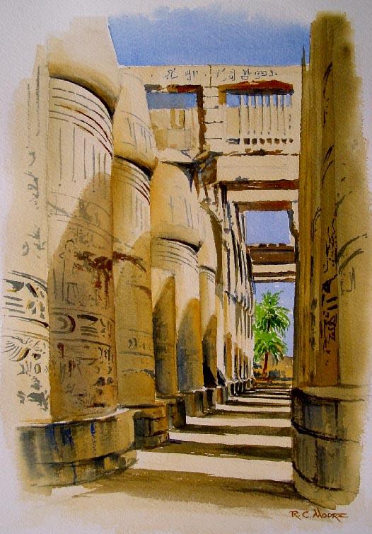 Watercolor Painting of Karnak Temple Hall of Columns,  Egypt