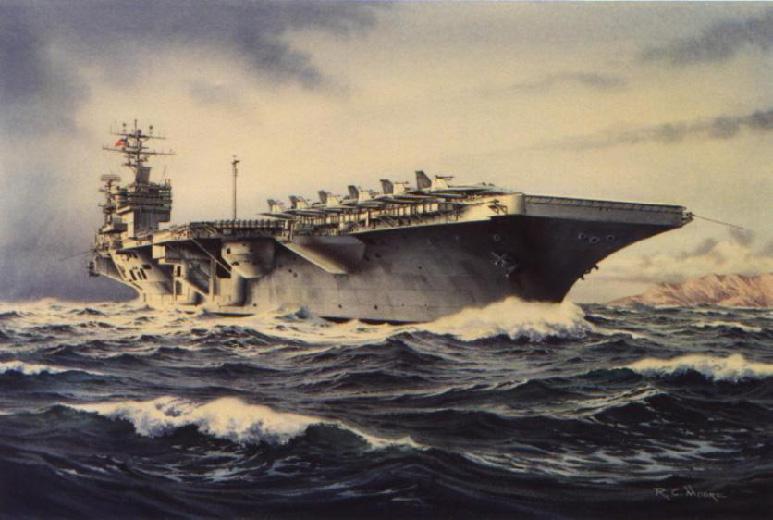 Aircraft Carrier USS George Washington - Watercolor by Richard Moore