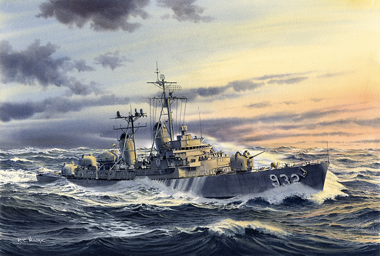 Destroyer USS John Paul Jones - Watercolor Painting by Richard Moore