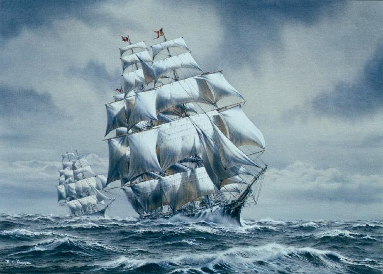 The Clipper Ship Young America Watercolor Painting by Richard Moore