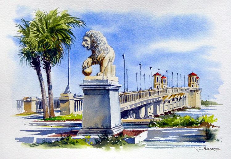 Watercolor Painting of the  Bridge of Lions, Saint Augustine, Florida