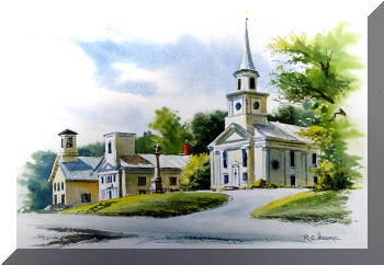 Watercolor Sketch of a Williamstown Vermont Methodist Church